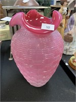 Pink Glass Basketweave Vase.