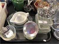 Tray of miscellaneous cut glass items.