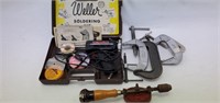 Soldering Kit, C- clamps, Vintage bit brace