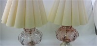 Pair Pressed Glass and Brass Lamps