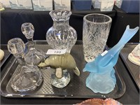 Waterford glass, etched candle holders.
