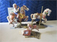 Lot (3) #d Carousel Horses Porcelain & Brass