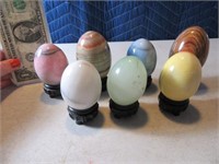 Lot (7) Marble Stone Eggs w/ Holders