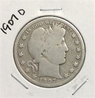 1907-D Barber Half Dollar Coin