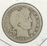 1909-D Barber Quarter Dollar Coin