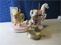 Lot (3) Musical Carousel Horse~Lion Figures