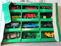Vintage 12pc Mini Metal Toy Car Set in box