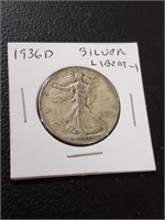 1936D Walking Liberty Half Dollar 90% Silver