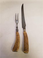 Antler Handle Sterling Band Carving Knife And Fork