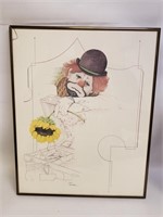 Sad Clown With Sunflower William Tara Litho