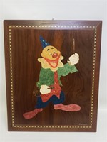 Inlaid Wood Clown Art Augusto Signed