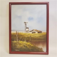 Signed Farm Life Windmill Painting