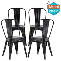FDW Metal Dining Chairs Set Of 4 Black
