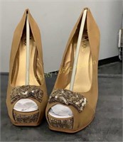 Gold Sequin Bow Heels Size 7.5