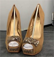 Gold Sequin Bow Heels Size 7