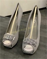 Silver Sequin Bow Heels Size 10