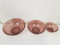 Pyrex Set of 3 Purple Glass Mixing Bowls, Vintage