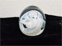3" Clear White Swirl Paper Weight Ball