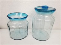 2- Blue Glass Canisters
