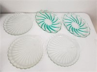 Misc of Seashaped Glass Trays & Green Colored