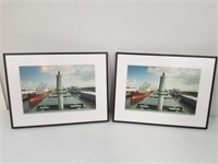 Pair of Framed Art Prints " Shipping Dock" 16" x
