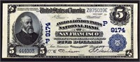 1909 $5 San  Francisco National Currency