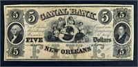1800's $5 Canal Bank Obsolete Note