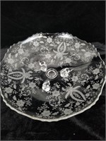 Vtg Footed Cake Stand w/ Etched Flowers