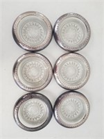 Set of 6 Vintage Silverplated & Glass Coasters