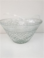 Large Etched Glass Punch Bowl & Cups