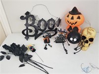Halloween Boo Sign, Roses, Skull, Pumpkin Lantern