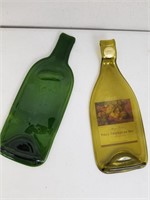 2 Flattened Recycled Wine Bottle Glass Spoon Rest