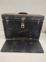 Vintage metal machinist tool box with contents