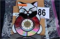 12" Tall Stained Glass Cat Wall Art (Clock is