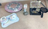hand painted dresser set, jewelry, ring holder &