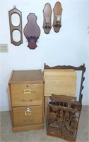 wood file cabinet 16x28 H & misc. wood items
