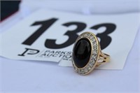 Ring 14 Over Silver, Size 5, Black Stone, Topaz