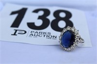 Ring Size 8, Plated Gold, Lab Sapphire, Accents