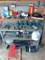 electrical, solder irons, metal shelf & contents &