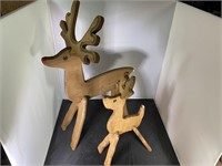 2 Hand Crafted Wood Reindeer