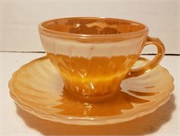 Fire King Peach Lustre Shell Tea Cup and Saucer