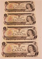 1973 Canada One Dollar Bills (4X) Sequence