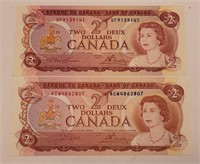 1974 Canada Two Dollar Bills (2X)