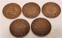 Canada One Cent (5X) 1911 1912 1913 1914 1915