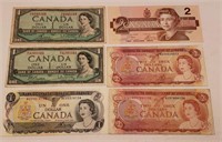 Canada Two Dollar Bills (3X)/One Dollar Bills (3X)