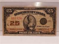 Dominion of Canada 25 Cents Bill 1923