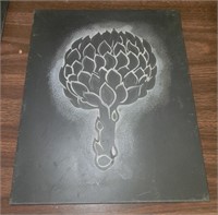 Mid Century abstract carved slate tile of