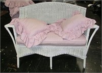 Mission style wicker settee w/cushions