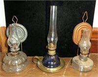 brass/blue glass mini finger oil lamp 1873,