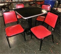 Deco tavern table  & 4 red chairs c.1950